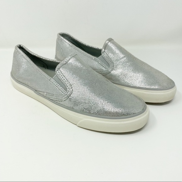 SPERRY Top Sider Silver Metallic Slip on Loafer 8 - Picture 4 of 9